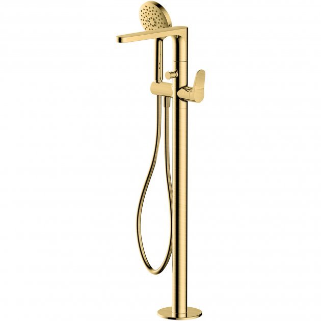 Rak Petit Round Floor Standing Bath Shower Mixer - Brushed Gold - RAKPER3014G - TAP 'N' SHOWER
