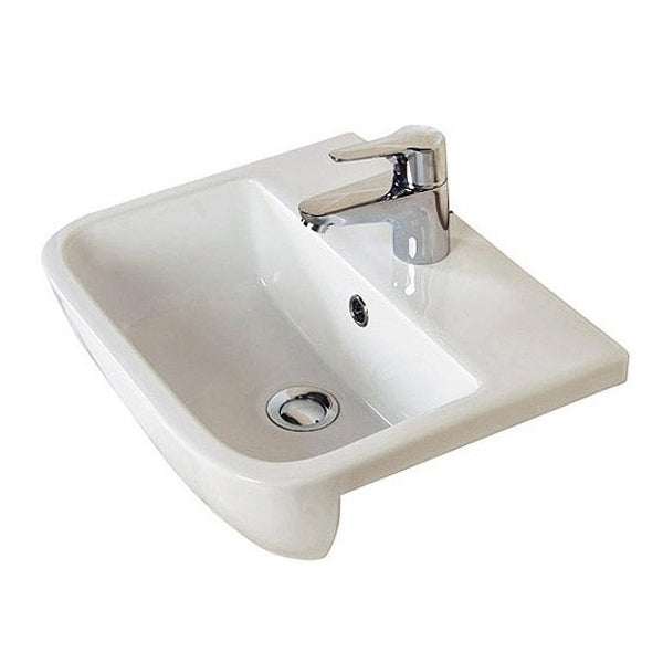 RAK Series 600 Semi - Recessed 2 Tap Hole Square Basin 420mm Wide - White - S60042SR2 - TAP 'N' SHOWER