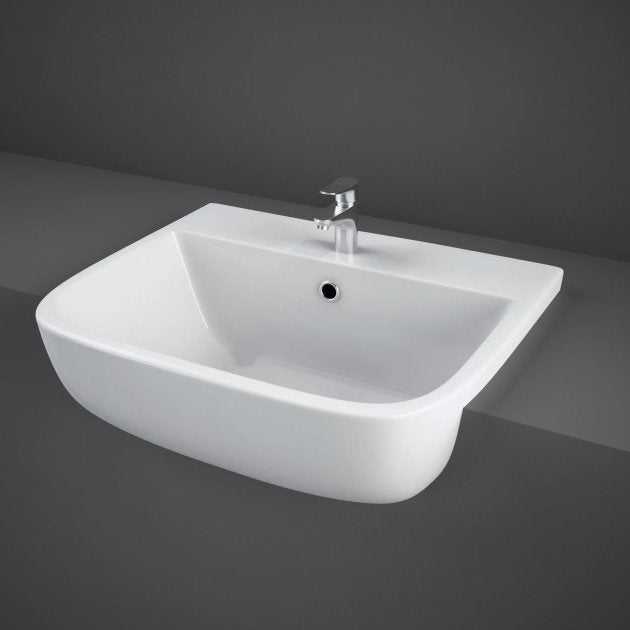 RAK Series 600 Central 1 Tap Hole Square Semi - Recessed Basin 520mm Wide - White - S60052SR1 - TAP 'N' SHOWER