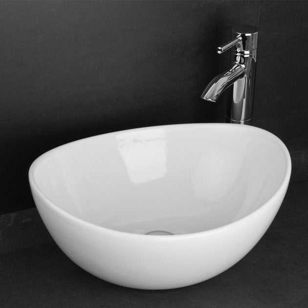 RAK Shell Modern 0 Tap Hole Sit - On Countertop Basin 385mm Wide - White - SHELBAS - TAP 'N' SHOWER