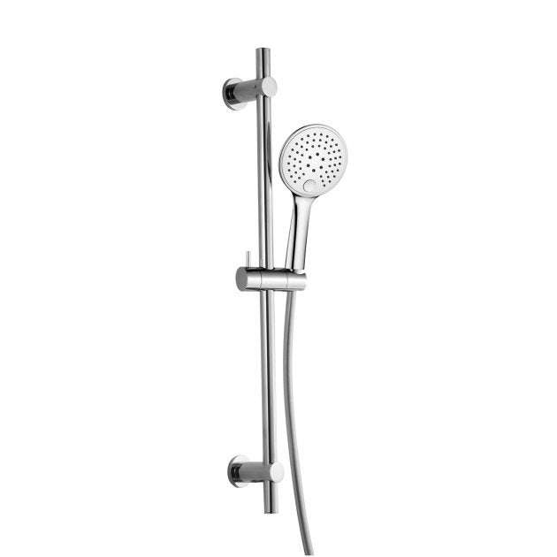 RAK Modern Round Slider Rail shower kit with chrome finish and three-function handset