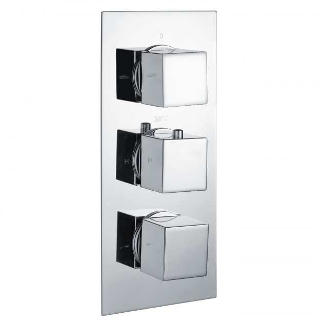 RAK Square Triple Handle 2 Outlet Concealed Thermostatic Shower Valve - Chrome - RAKSHW3203S - TAP 'N' SHOWER