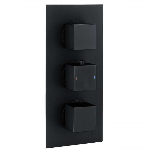 RAK Square Triple Handle 2 Outlet Concealed Thermostatic Shower Valve - Black - RAKSHW3203SB - TAP 'N' SHOWER