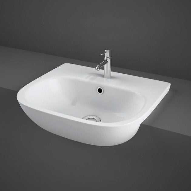 RAK Tonique Modern 1 Tap Hole Semi - Recessed Basin 520mm Wide - White - TONSRBAS1 - TAP 'N' SHOWER
