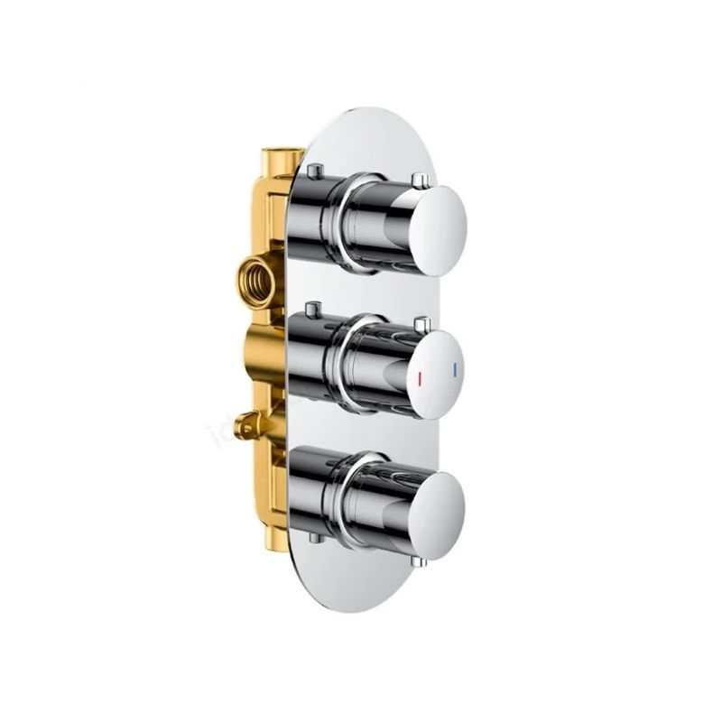 RAK Round 3 Outlet Concealed Triple Handle Thermostatic Shower Valve - Chrome - RAKSHW3204R - TAP 'N' SHOWER