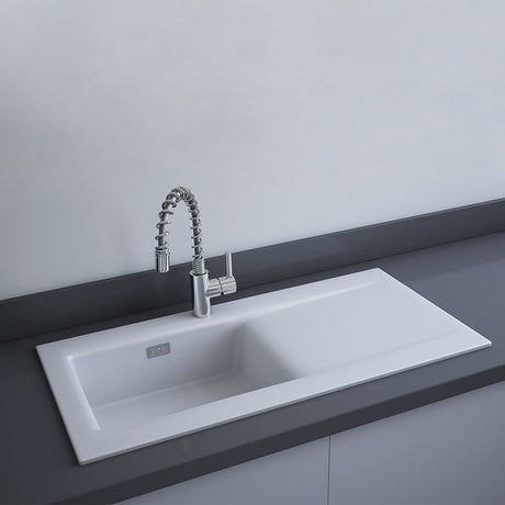 RAK Dream 2 Slim Single Bowl Kitchen Sink - Matt White - OC201NTSL500A - TAP 'N' SHOWER