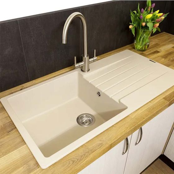 Reginox Harlem 10 1 Bowl Sink And Drainer - Caffe Silvery - HARLEM 10 CS - TAP 'N' SHOWER