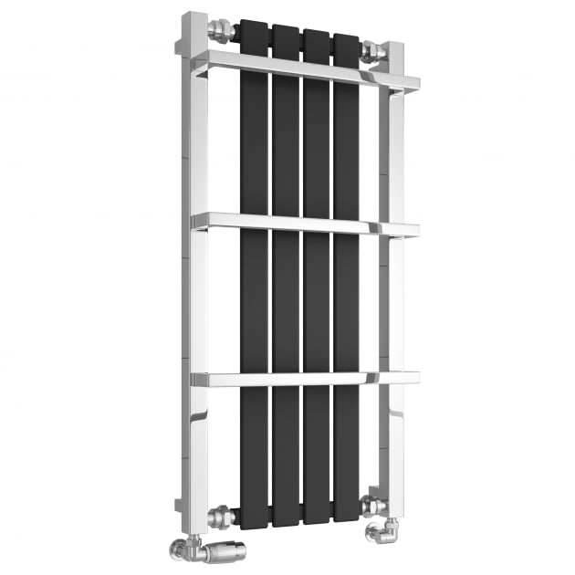Reina Ashen 1000mm High x 490mm Wide Designer Radiator Towel Rail - Black - RND - ASH100049K - TAP 'N' SHOWER