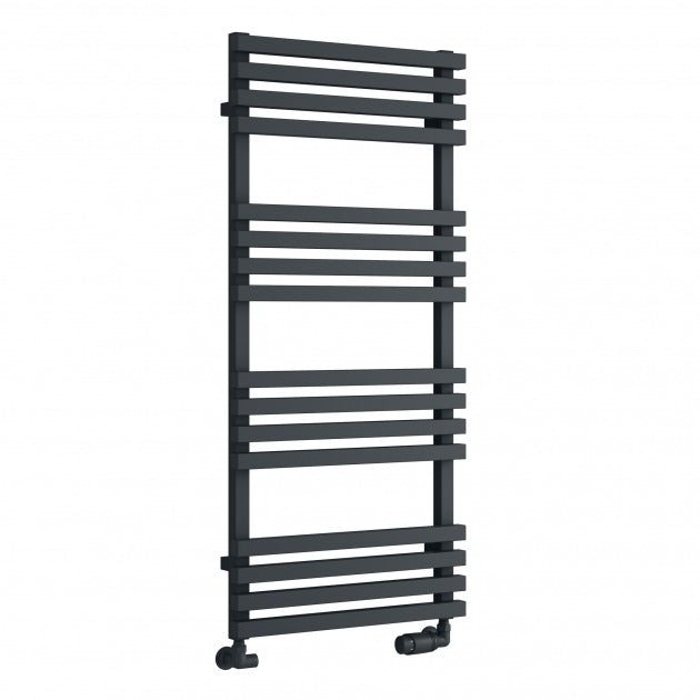 Reina Kale 1126mm High x 500mm Wide Designer Heated Towel Rail - Anthracite - RND - KLE112A - TAP 'N' SHOWER