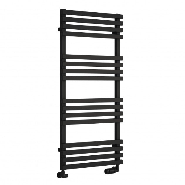 Reina Kale 1126mm High x 500mm Wide Designer Heated Towel Rail - Black - RND - KLE112K - TAP 'N' SHOWER