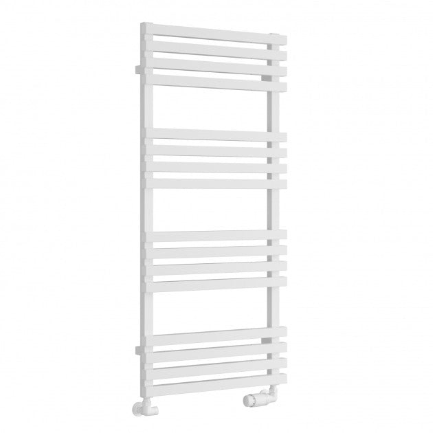Reina Kale 1126mm High x 500mm Wide Designer Heated Towel Rail - White - RND - KLE112W - TAP 'N' SHOWER