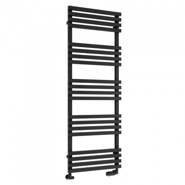 Reina Kale 1436mm High x 500mm Wide Designer Heated Towel Rail - Black - RND - KLE143K - TAP 'N' SHOWER