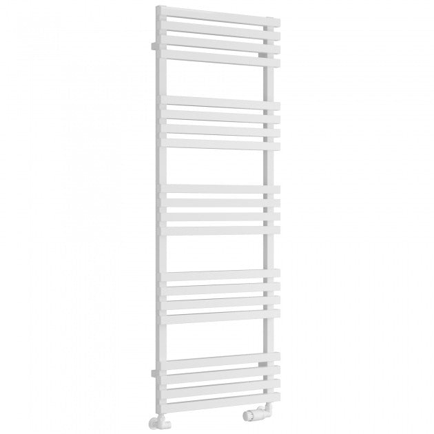 Reina Kale 1436mm High x 500mm Wide Designer Heated Towel Rail - White - RND - KLE143W - TAP 'N' SHOWER