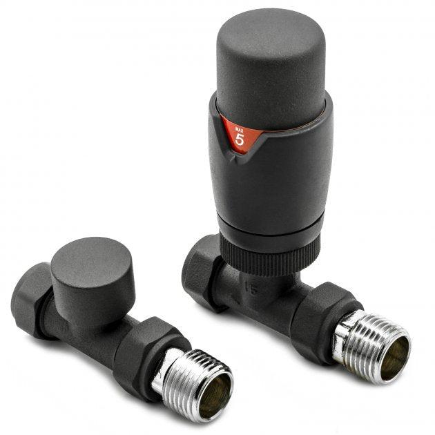 Reina Modal LockShield TRV Straight Radiator Valve - Anthracite - VLV - MDLAS - TAP 'N' SHOWER