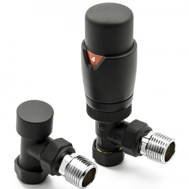 Reina Modal LockShield TRV Angled Radiator Valve - Black - VLV - MDLKA - TAP 'N' SHOWER