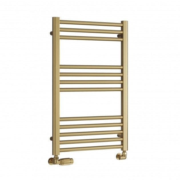 Reina Ottone 800mm High x 600mm Wide Heated Towel Rail - Brushed Brass - RND - OTO080060B - TAP 'N' SHOWER