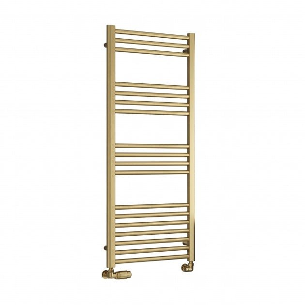 Reina Ottone 1200mm High x 600mm Wide Heated Towel Rail - Brushed Brass - RND - OTO120060B - TAP 'N' SHOWER