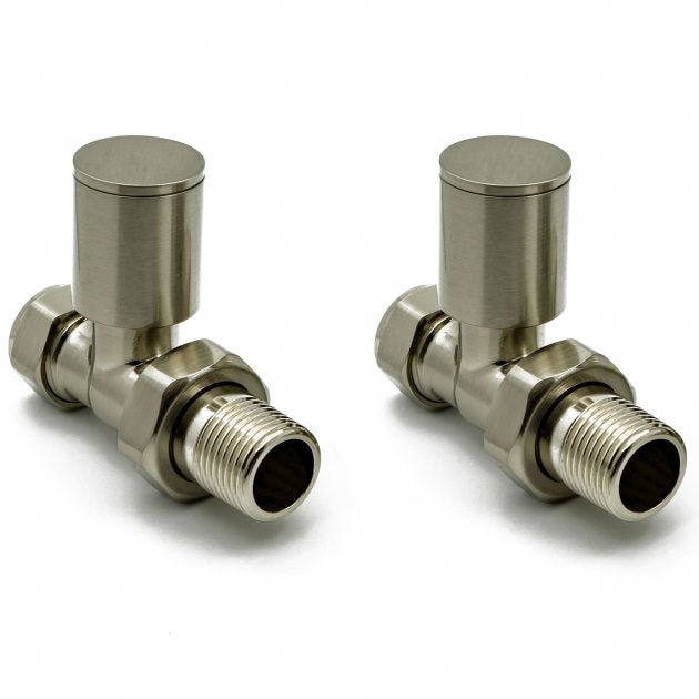 Reina Portland Straight Brushed Radiator Valves Pair 15mm - VLV - PRT/SB - TAP 'N' SHOWER