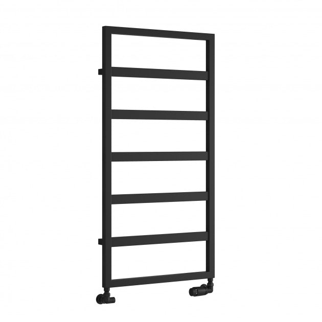 Reina Rezzo 1100mm High x 450mm Wide Designer Heated Towel Rail - Black - RND - REZ110045K - TAP 'N' SHOWER