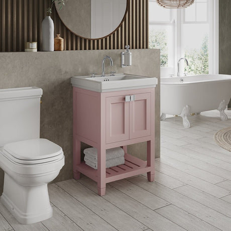 Burlington Riviera Vanity Unit with Double Doors 580mm - Matt Pink - RIVF580P - TAP 'N' SHOWER