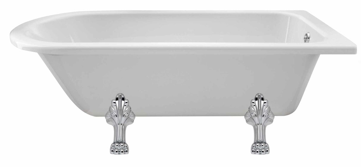 Hudson Reed Winterburn white rectangular freestanding single-ended bathtub with ornate silver pride legs.