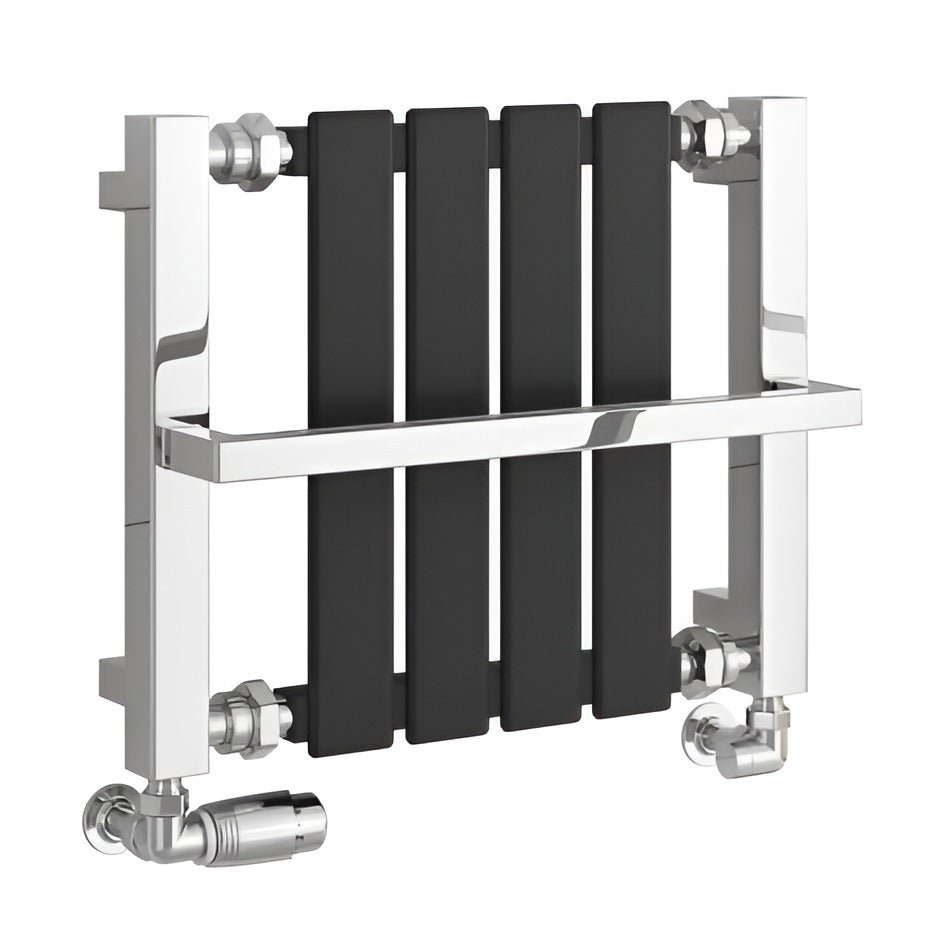 Reina Ashen 400mm High x 490mm Wide Designer Radiator Towel Rail - Black - RND - ASH040049K - TAP 'N' SHOWER