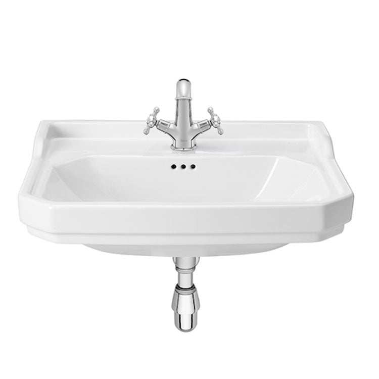 Roca Carmen Wall Hung Basin 650mm wide white ceramic basin with 1 tap hole and chrome fittings