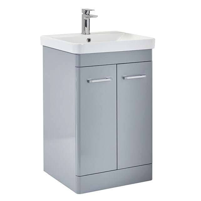 Scudo Rossini floorstanding unit in pebble grey with white basin and chrome handles