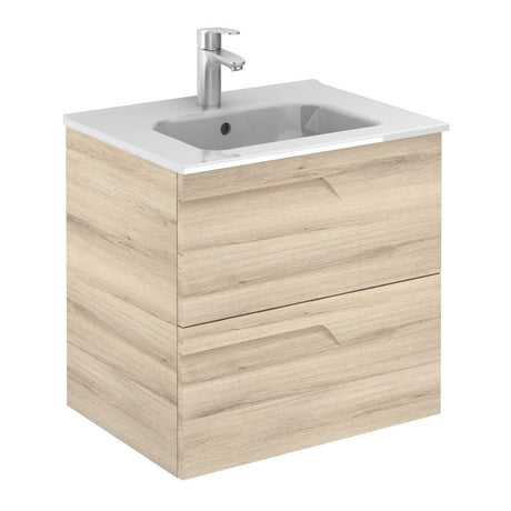 Royo Vitale Slimline 2 Drawer Wall Unit 600mm - Light Oak - RO125212 - TAP 'N' SHOWER