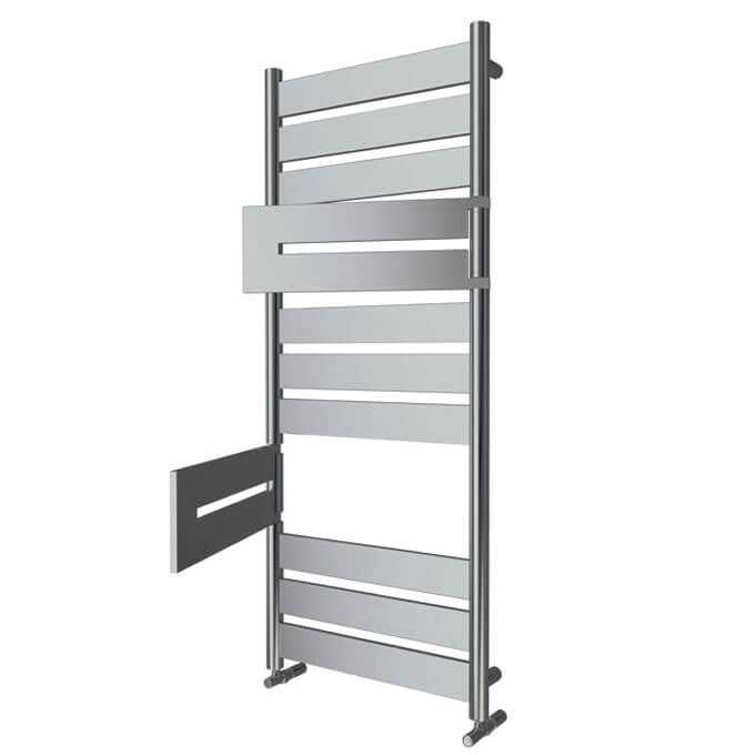Radox Apollo Flex chrome heated towel rail 1400mm x 500mm with designer flat bars and foldable middle rail