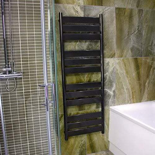 Radox Apollo 1400mm H anthracite heated towel rail mounted in modern bathroom
