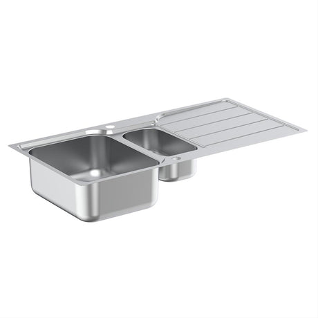 Armitage Shanks Sandringham Sink Pack with 1.5 Bowl Sink Drainer and Waste 1000mm x 500mm - Stainless Steel - S1296MY - TAP 'N' SHOWER