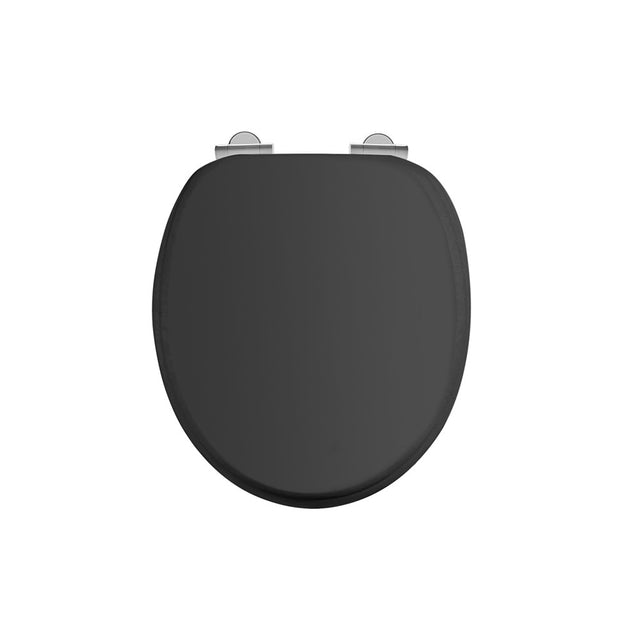 Burlington Soft Close Wooden Toilet Seat & Cover Gloss Black with Chrome Hinges - S40 - TAP 'N' SHOWER