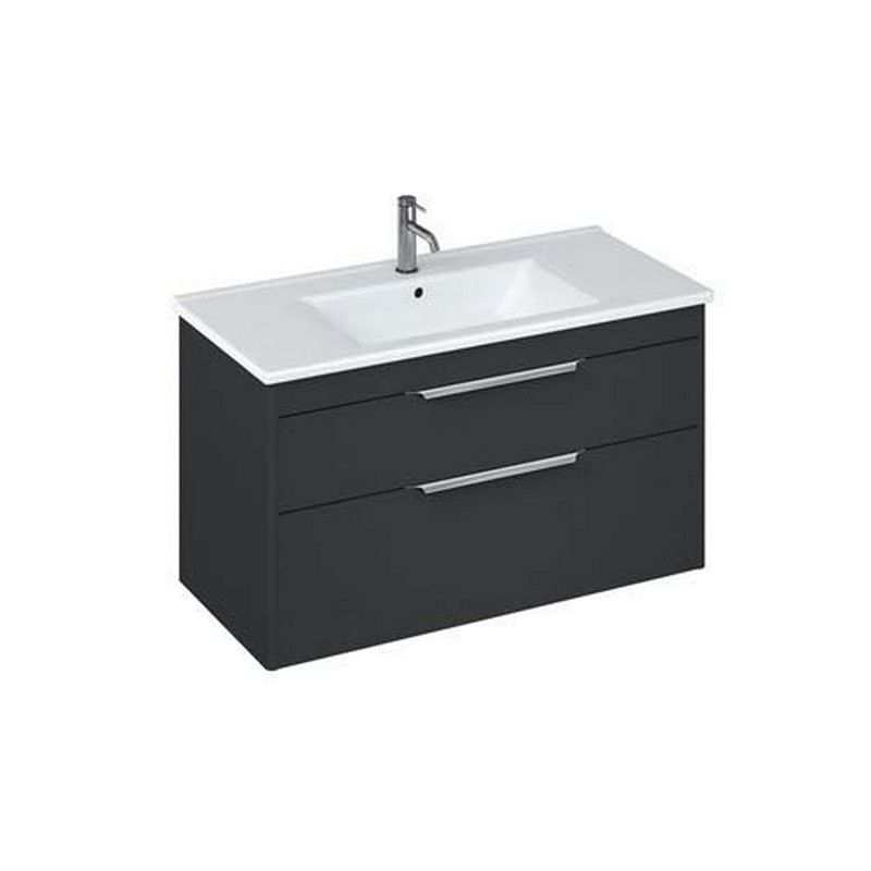 Britton Shoreditch 970 x 540 x 435mm Matt Grey Wall Hung Vanity Unit with Two Drawers - S100DDG - TAP 'N' SHOWER
