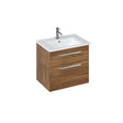 Britton Shoreditch wall hung caramel vanity unit with two drawers and white basin