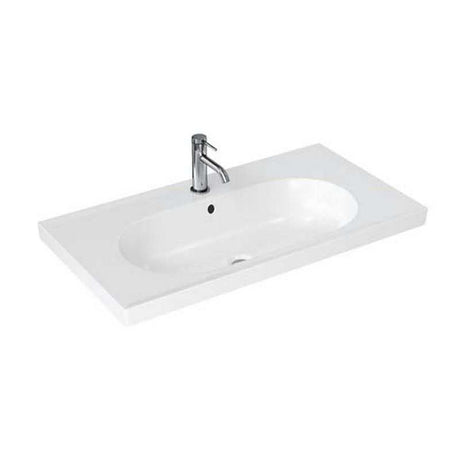 Britton Shoreditch Round white rectangular basin with oval bowl and single tap hole on vanity top