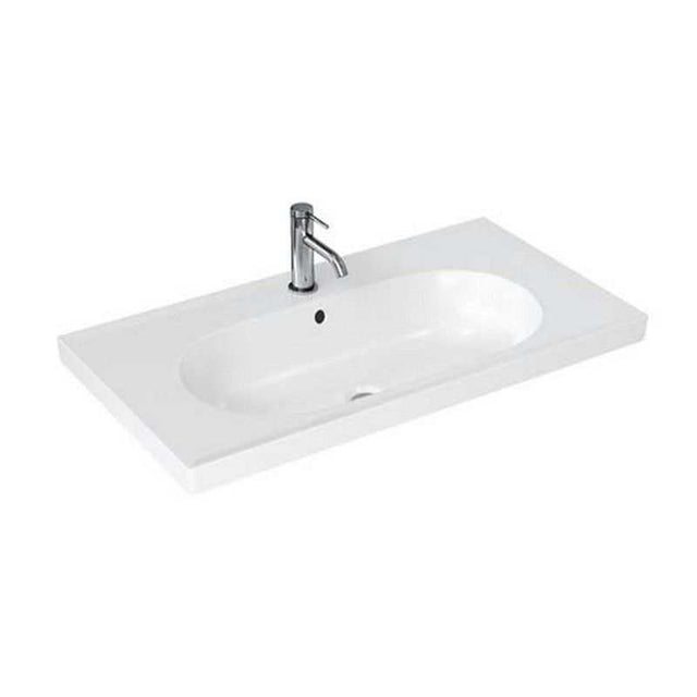 Britton Shoreditch Round white rectangular basin with oval bowl and single tap hole on vanity top