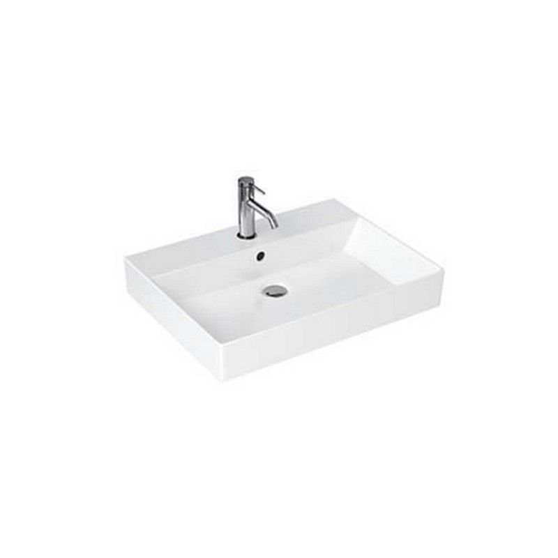 Britton Shoreditch white rectangular basin with one tap hole and overflow, 600 x 150 x 455mm size