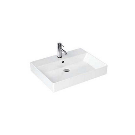 Britton Shoreditch white rectangular basin with one tap hole and overflow, 600 x 150 x 455mm size