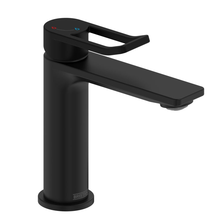 Bristan Saffron Eco Start Basin Mixer with Clicker Waste - Black - SAF ES BAS BLK - TAP 'N' SHOWER