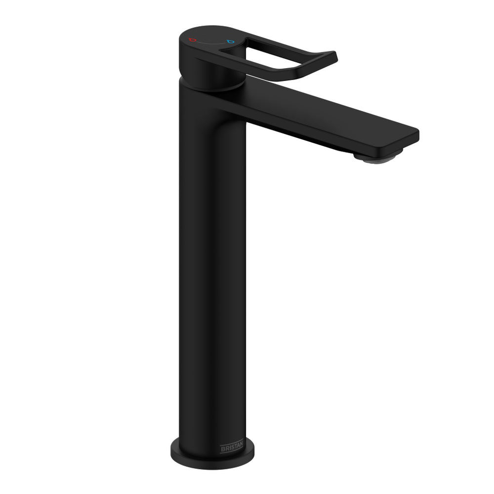 Bristan Saffron Eco Start Tall Basin Mixer with Clicker Waste - Black - SAF ES TLBAS BLK - TAP 'N' SHOWER