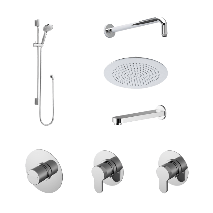 Nuie Arvan Thermostatic Bath Spout Concealed Mixer Shower with Shower Kit Fixed Head Stop Tap - SBR136ST3 - TAP 'N' SHOWER