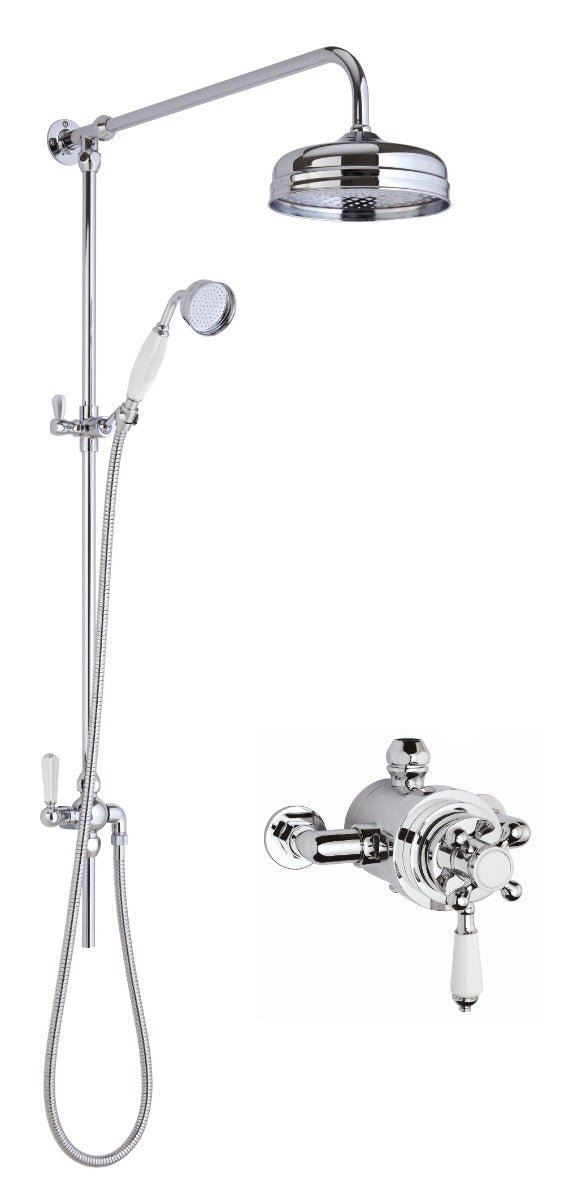 Launde Abbey Victorian Traditional Dual Exposed Valve & Rigid Riser Shower Kit - Chrome - TAP 'N' SHOWER