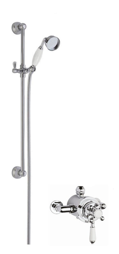 Launde Abbey Victorian Traditional Dual Exposed Valve with Single Function Slide Rail Shower Kit - Chrome - TAP 'N' SHOWER