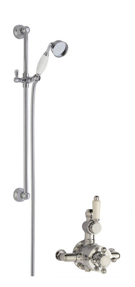 Launde Abbey Victorian Traditional Twin Exposed Valve & Single Function Slide Rail Shower Kit - Chrome - TAP 'N' SHOWER