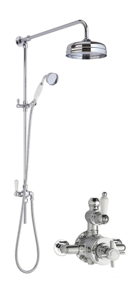 Launde Abbey Edwardian Traditional Twin Exposed Valve with Rigid Riser Shower Kit - Chrome - TAP 'N' SHOWER