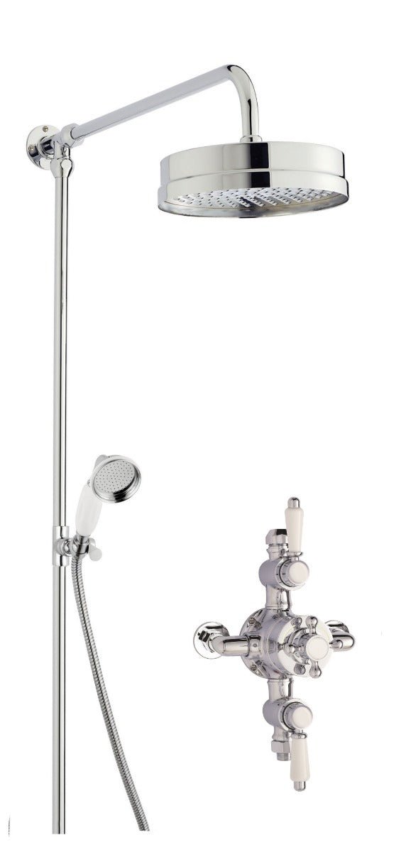 Launde Abbey Victorian Traditional Triple Exposed Valve & Rigid Riser Kit Shower Kit - Chrome - TAP 'N' SHOWER