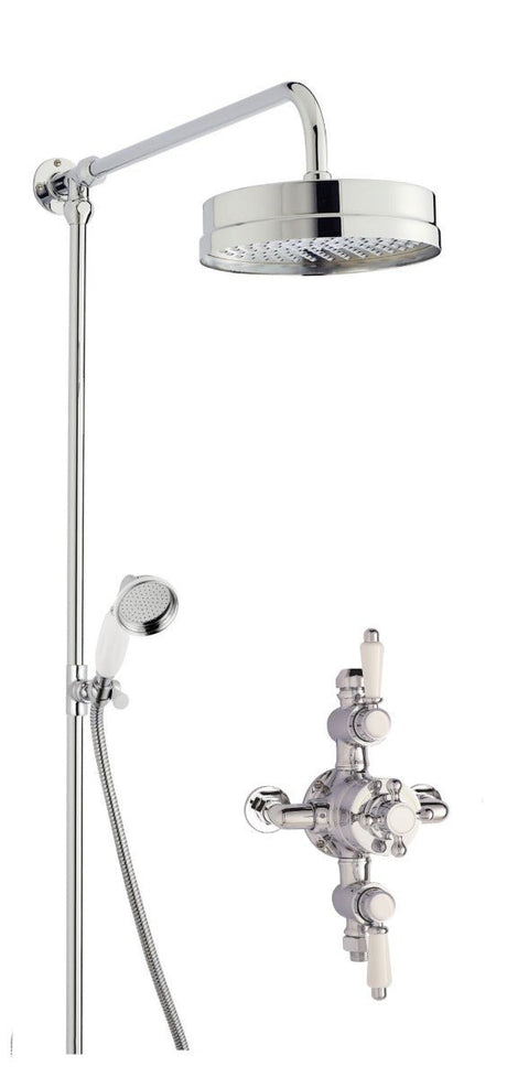 Launde Abbey Victorian Traditional Triple Exposed Valve & Rigid Riser Kit Shower Kit - Chrome - TAP 'N' SHOWER