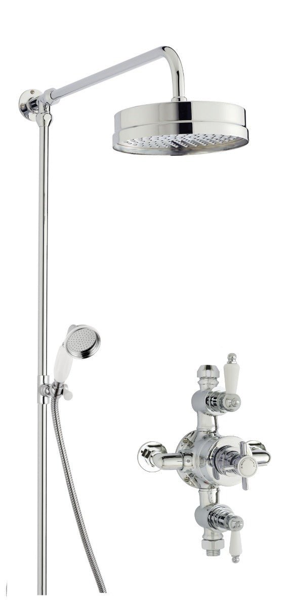 Launde Abbey Edwardian Traditional Triple Exposed Valve & Rigid Riser Kit Shower Kit - Chrome - TAP 'N' SHOWER