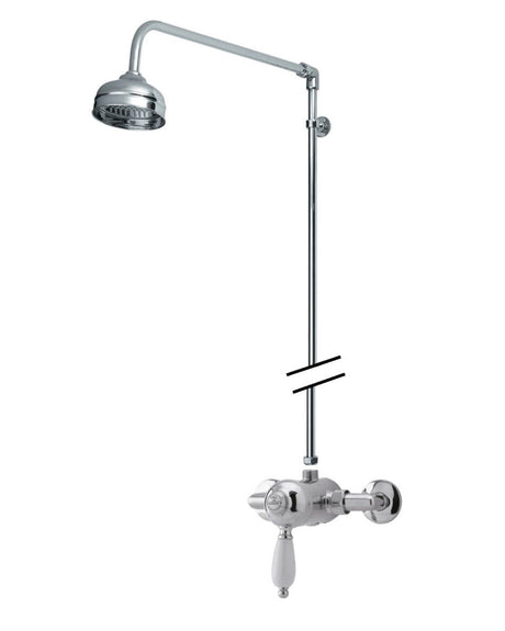 Launde Abbey Traditional Manual Exposed Valve & Rigid Riser Kit with Swivel Spout - Chrome - TAP 'N' SHOWER
